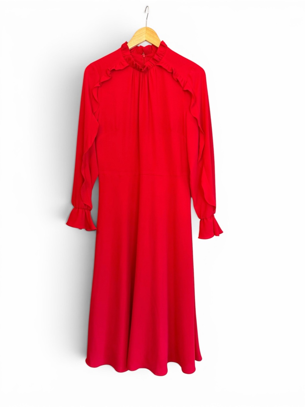 Donna Morgan Red Ruffle-Trim Long Sleeve Midi Dress - Picture 2 of 6